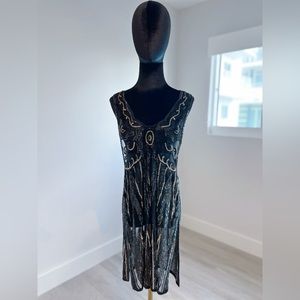 VINTAGE sequins embellished semitransparent black Dress size 6 US